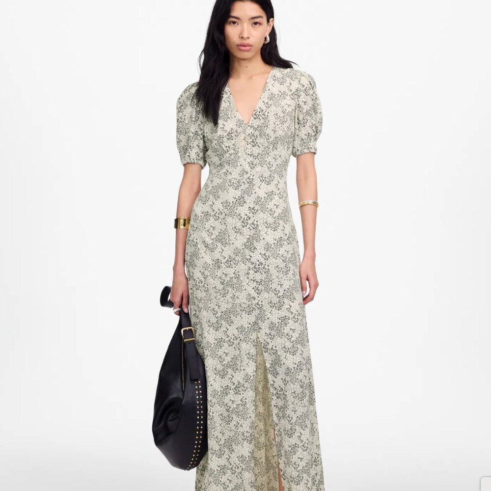 Madewell Puff-Sleeve V-Neck Midi Dress in Floral